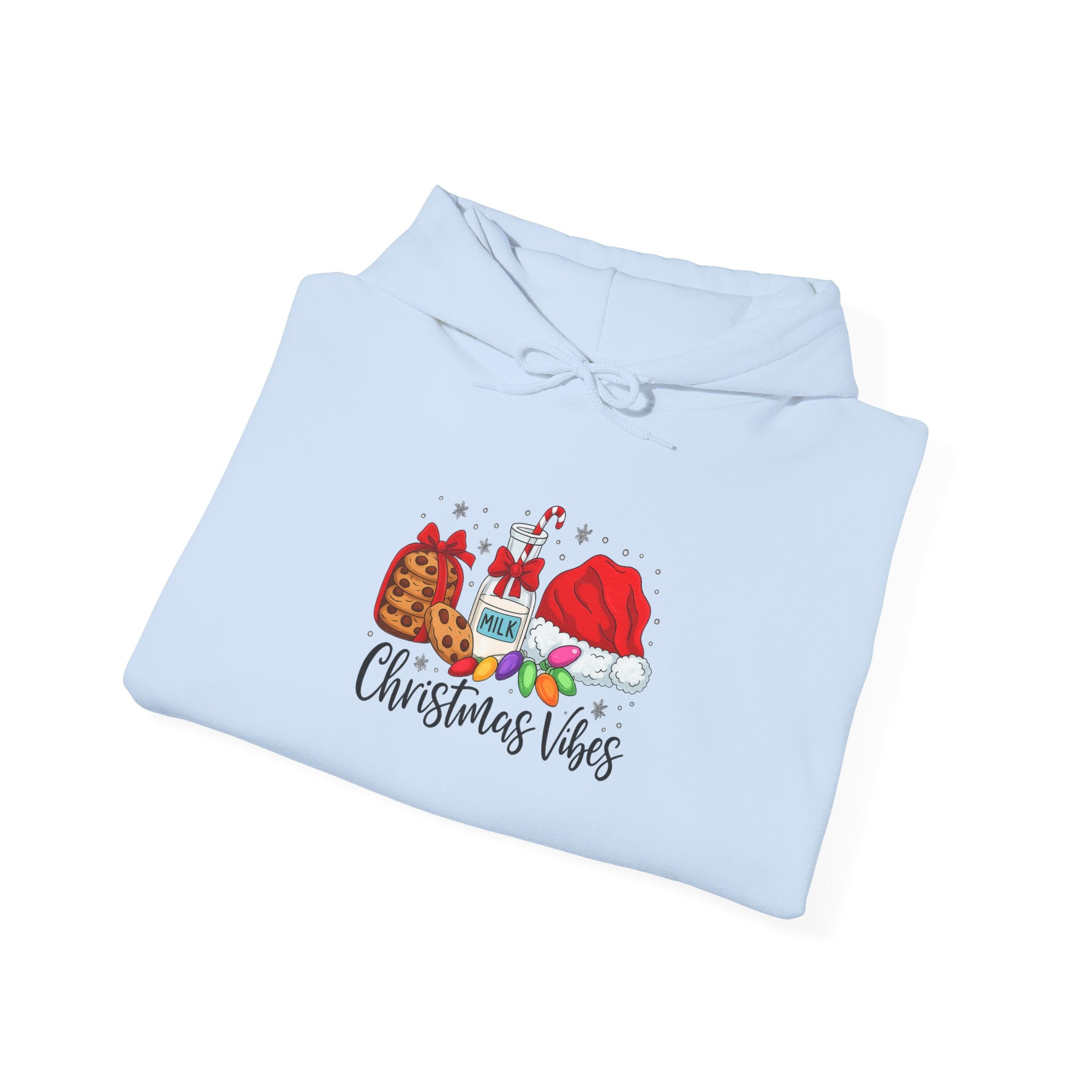Christmas Vibes Hoodie — Santa Hat, Cookies & Milk Holiday Sweatshirt