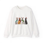 Christmas Dogs Crewneck Sweatshirt — Festive Reindeer & Santa Hat Puppies Holiday Sweatshirt