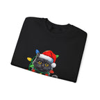 Christmas Cat Sweatshirt — Black Kitty in Santa Hat Wrapped in Holiday Lights