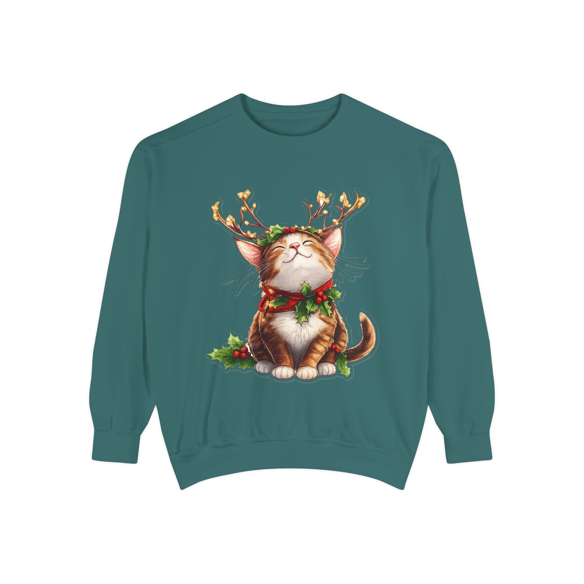 Christmas Cat Sweatshirt — Festive Antler Kitty Holiday Sweater