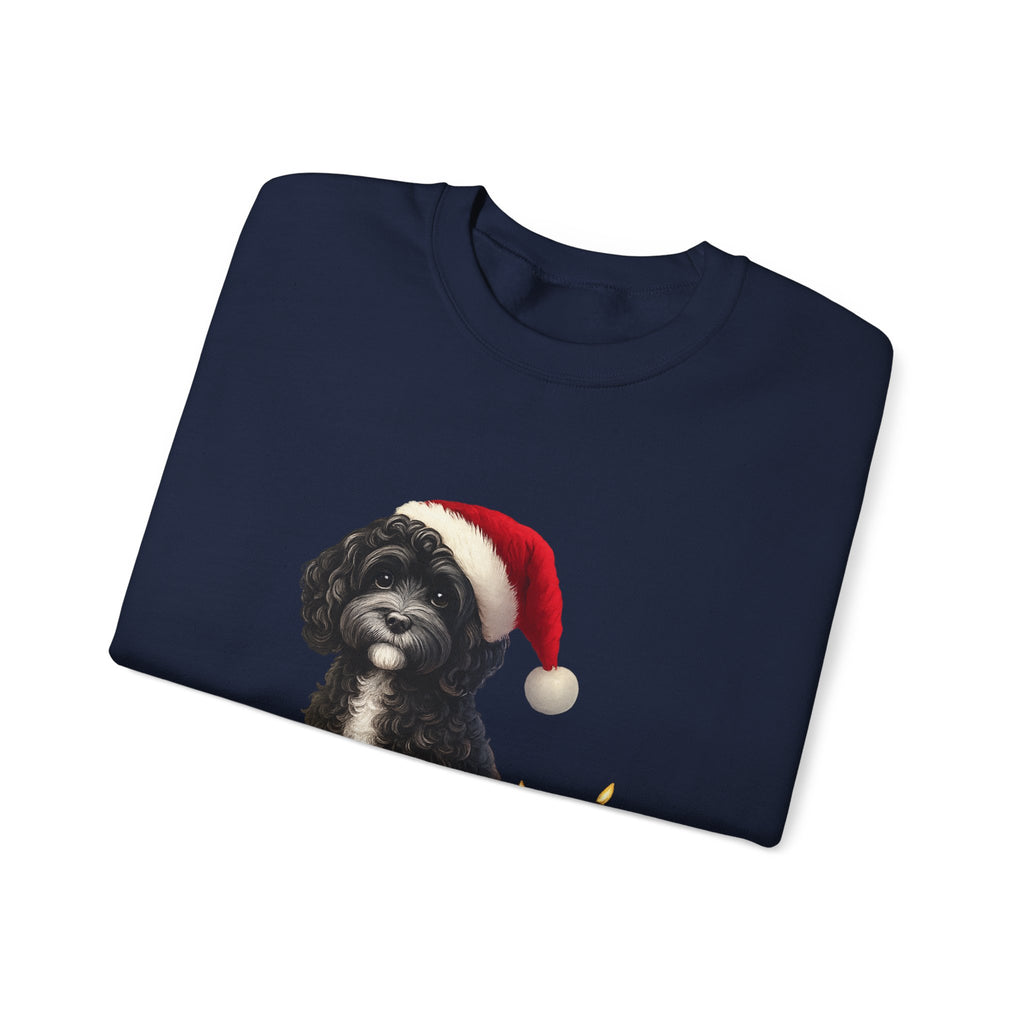 Holiday Labradoodle Sweatshirt – Cute Dog with Santa Hat & Fairy Lights