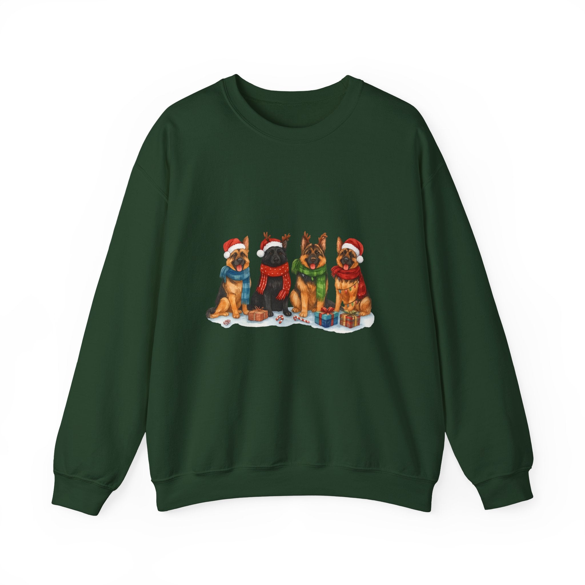 Christmas German Shepherd Sweatshirt – Holiday Dogs in Santa Hats Crewneck