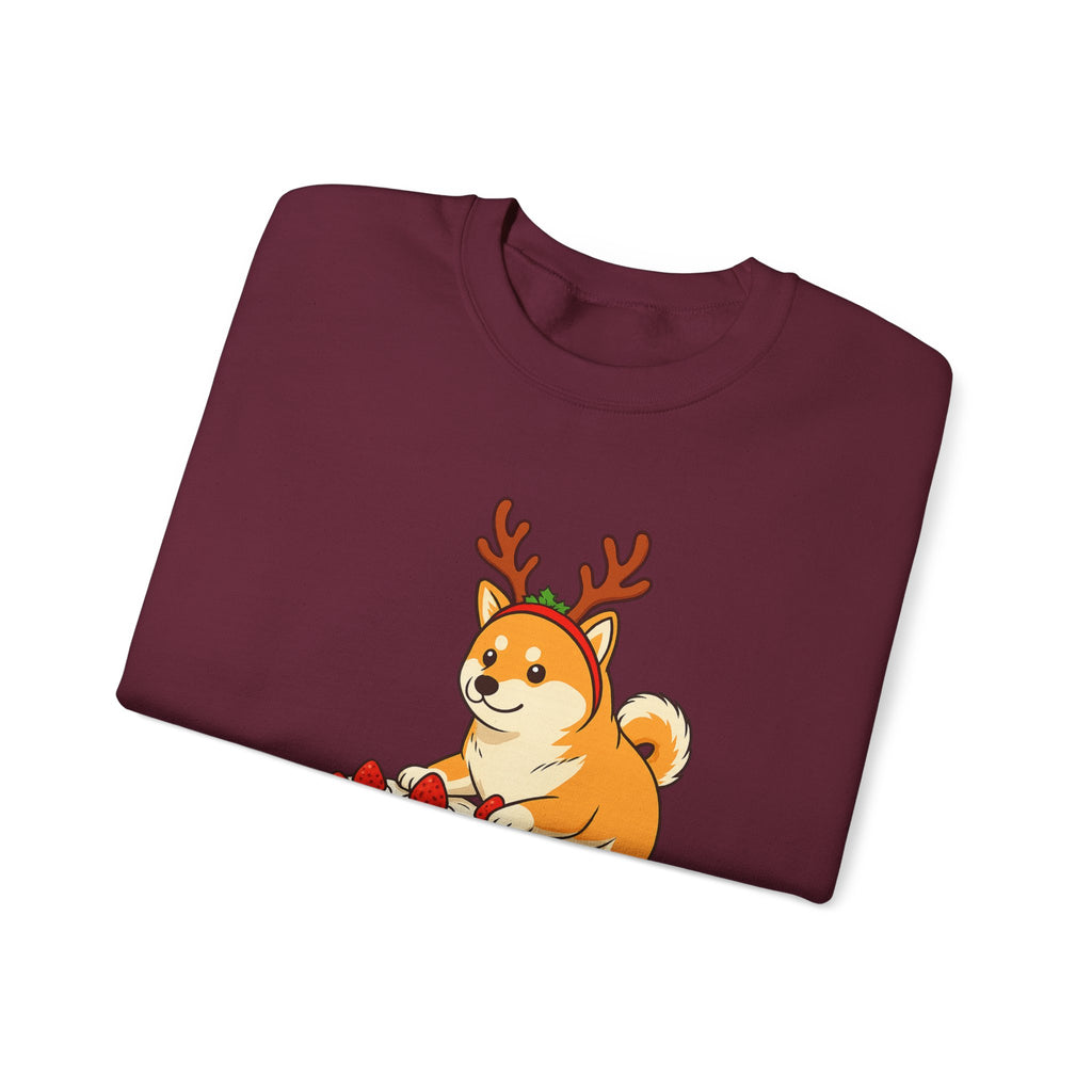 Shiba Inu Reindeer Sweatshirt – Cute Dog with Holiday Cake Crewneck