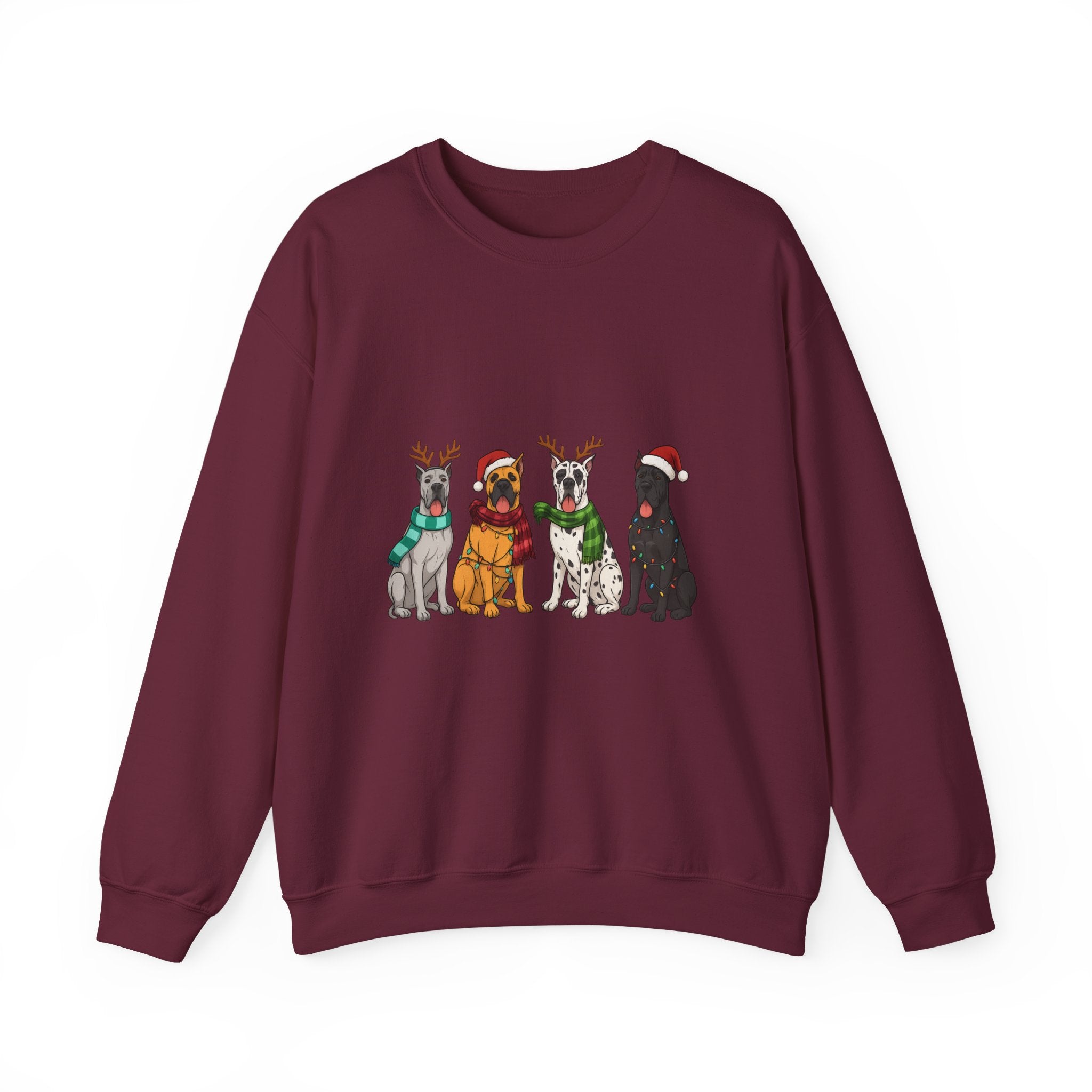 Christmas Dogs Crewneck Sweatshirt — Festive Reindeer & Santa Hat Puppies Holiday Sweatshirt