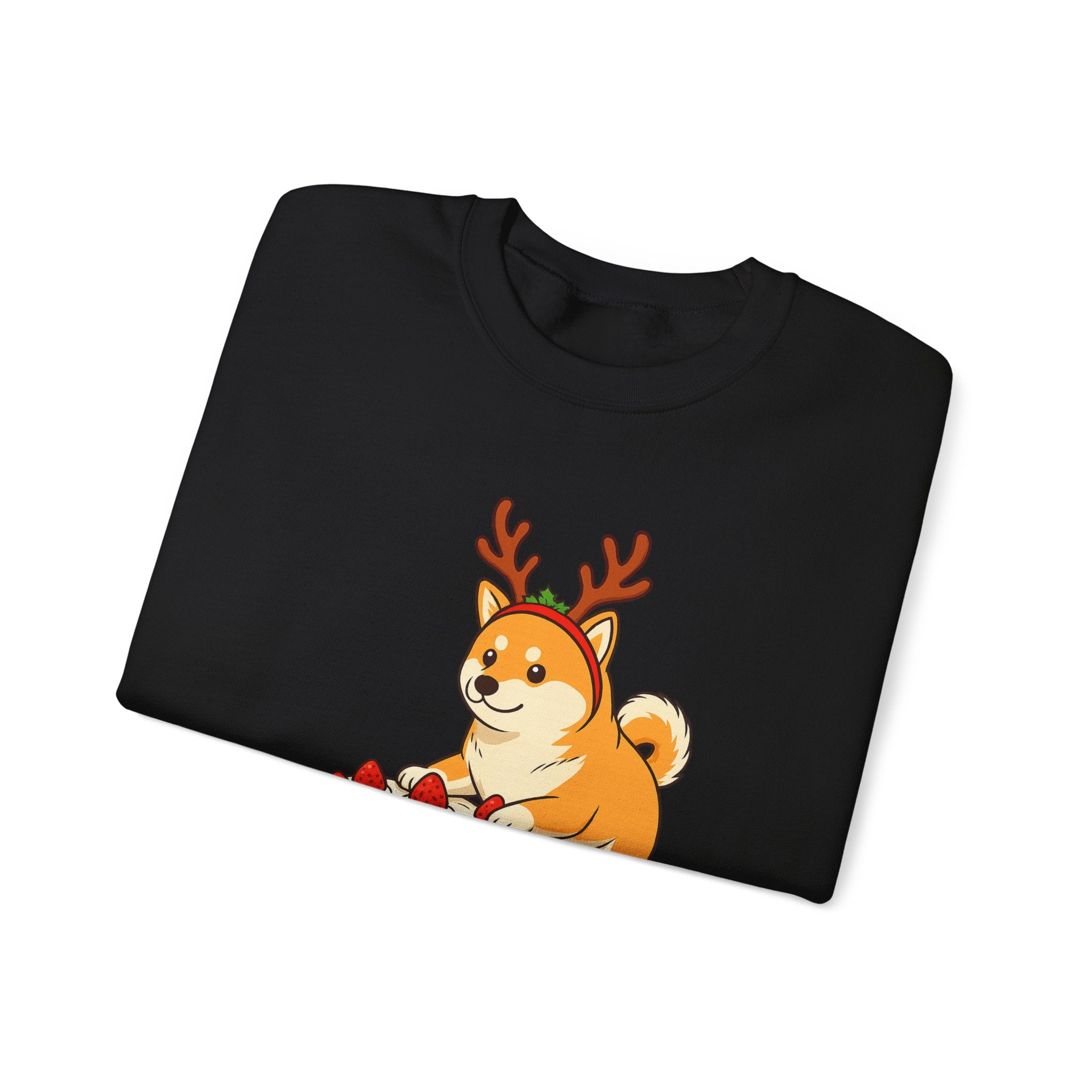 Shiba Inu Reindeer Sweatshirt – Cute Dog with Holiday Cake Crewneck