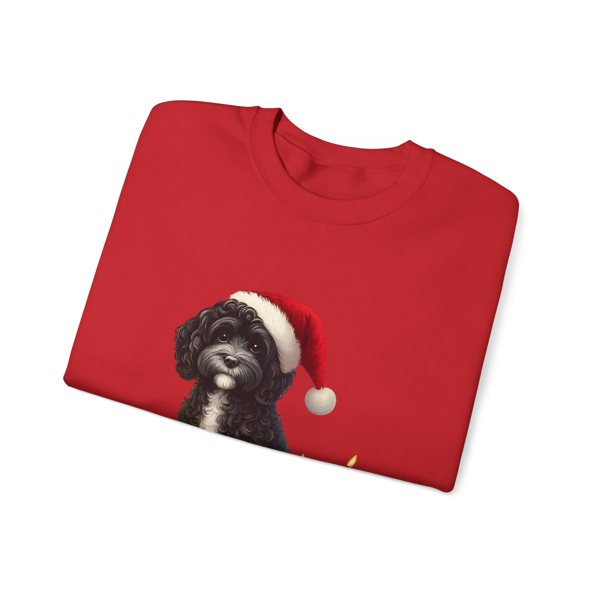 Holiday Labradoodle Sweatshirt – Cute Dog with Santa Hat & Fairy Lights
