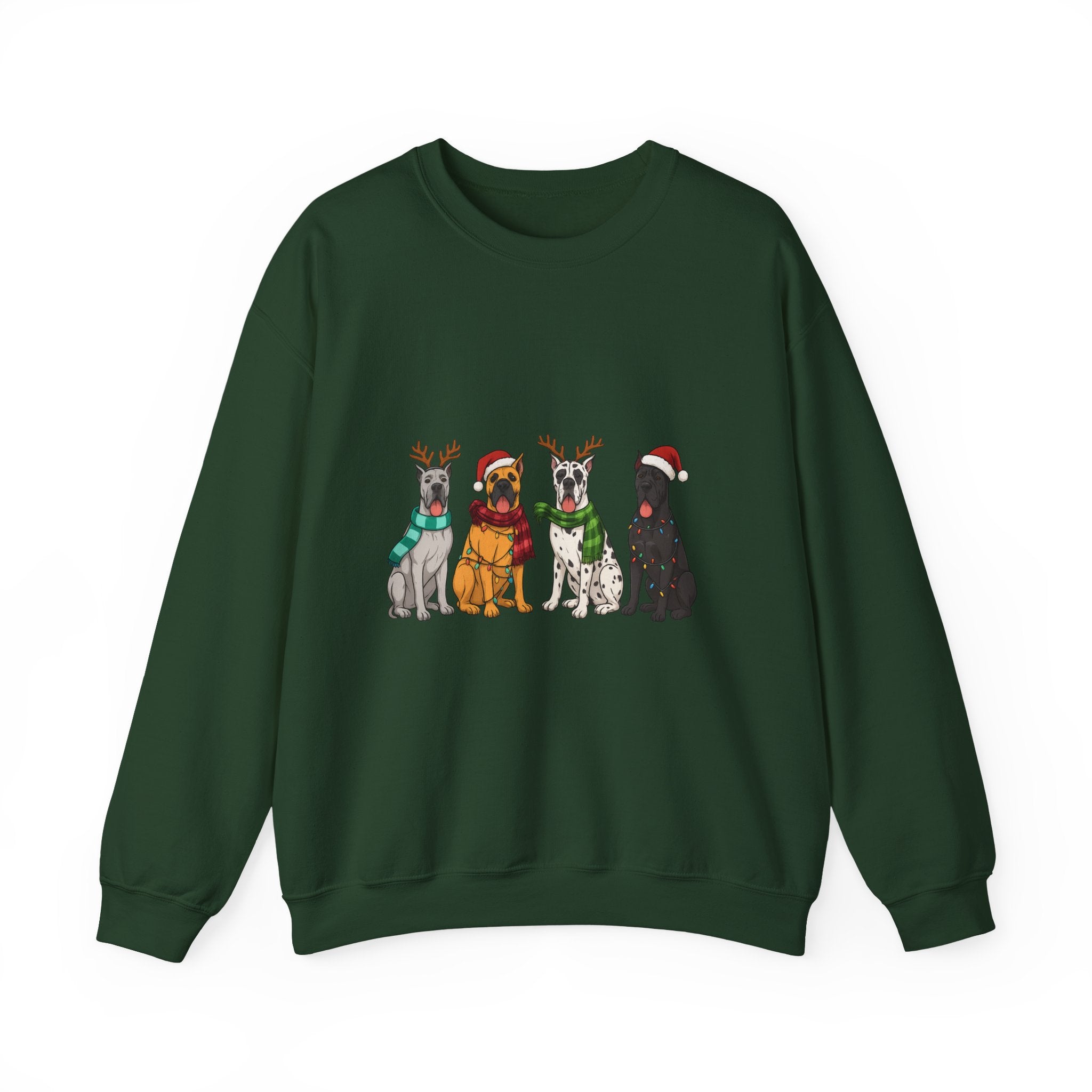Christmas Dogs Crewneck Sweatshirt — Festive Reindeer & Santa Hat Puppies Holiday Sweatshirt