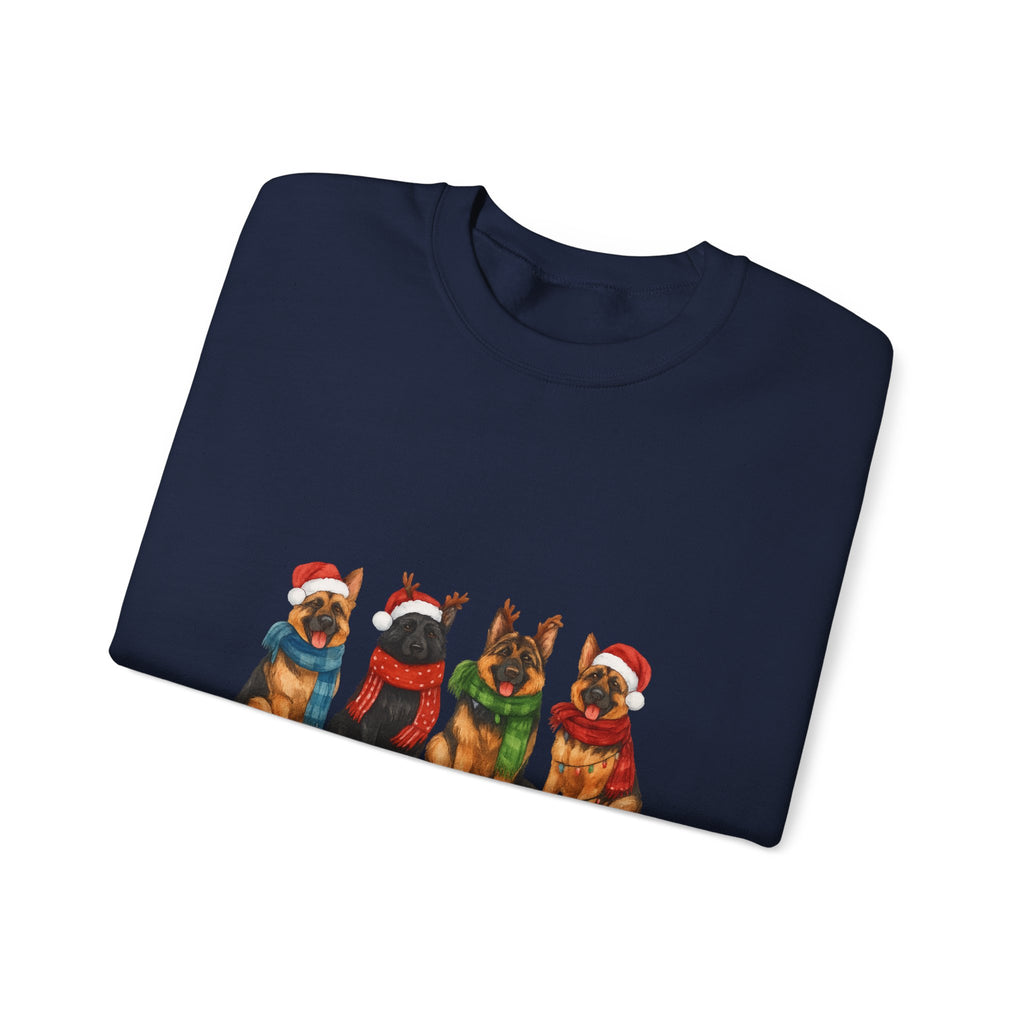 Christmas German Shepherd Sweatshirt – Holiday Dogs in Santa Hats Crewneck