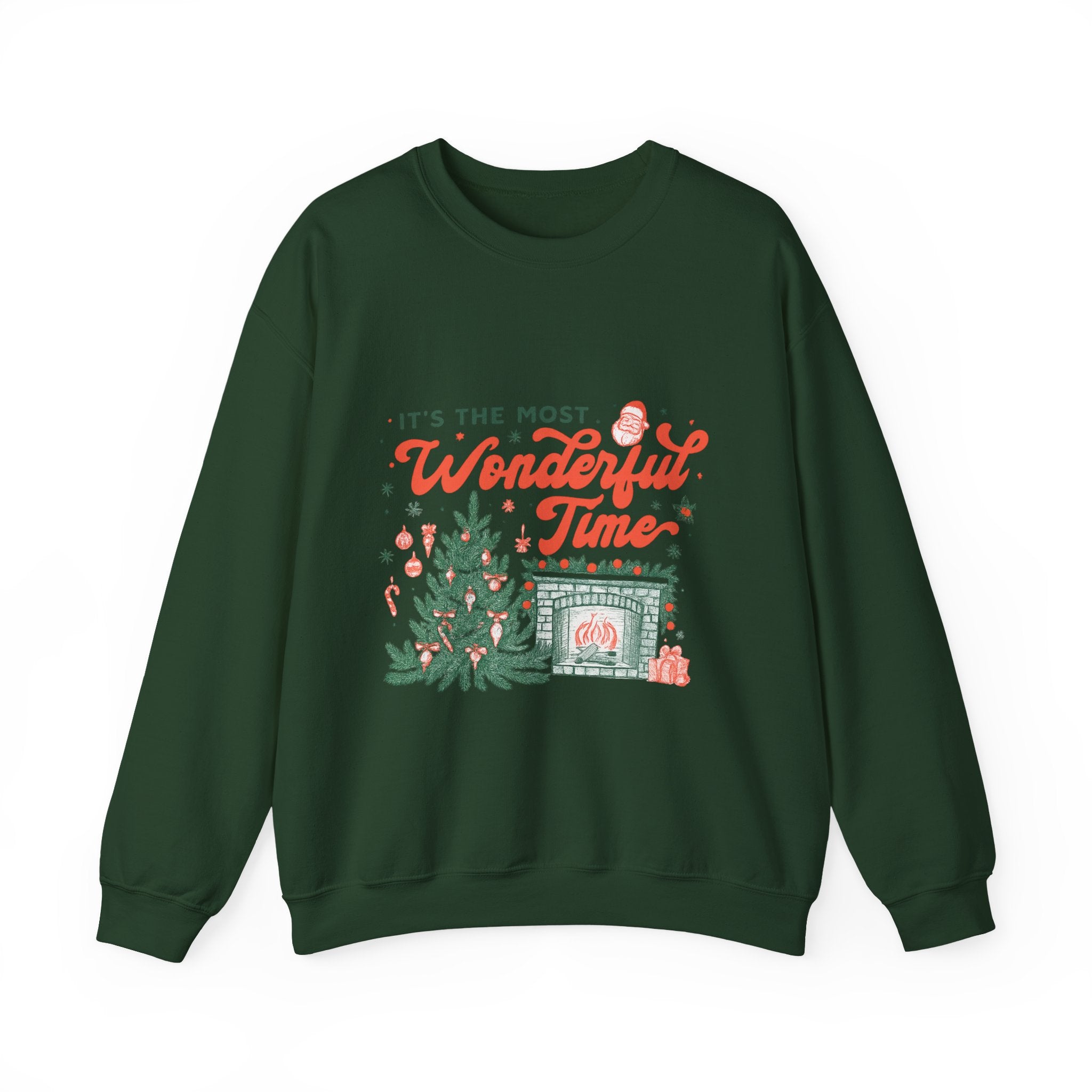Holiday Sweatshirt — "It's the Most Wonderful Time" Christmas Tree & Fireplace Crewneck