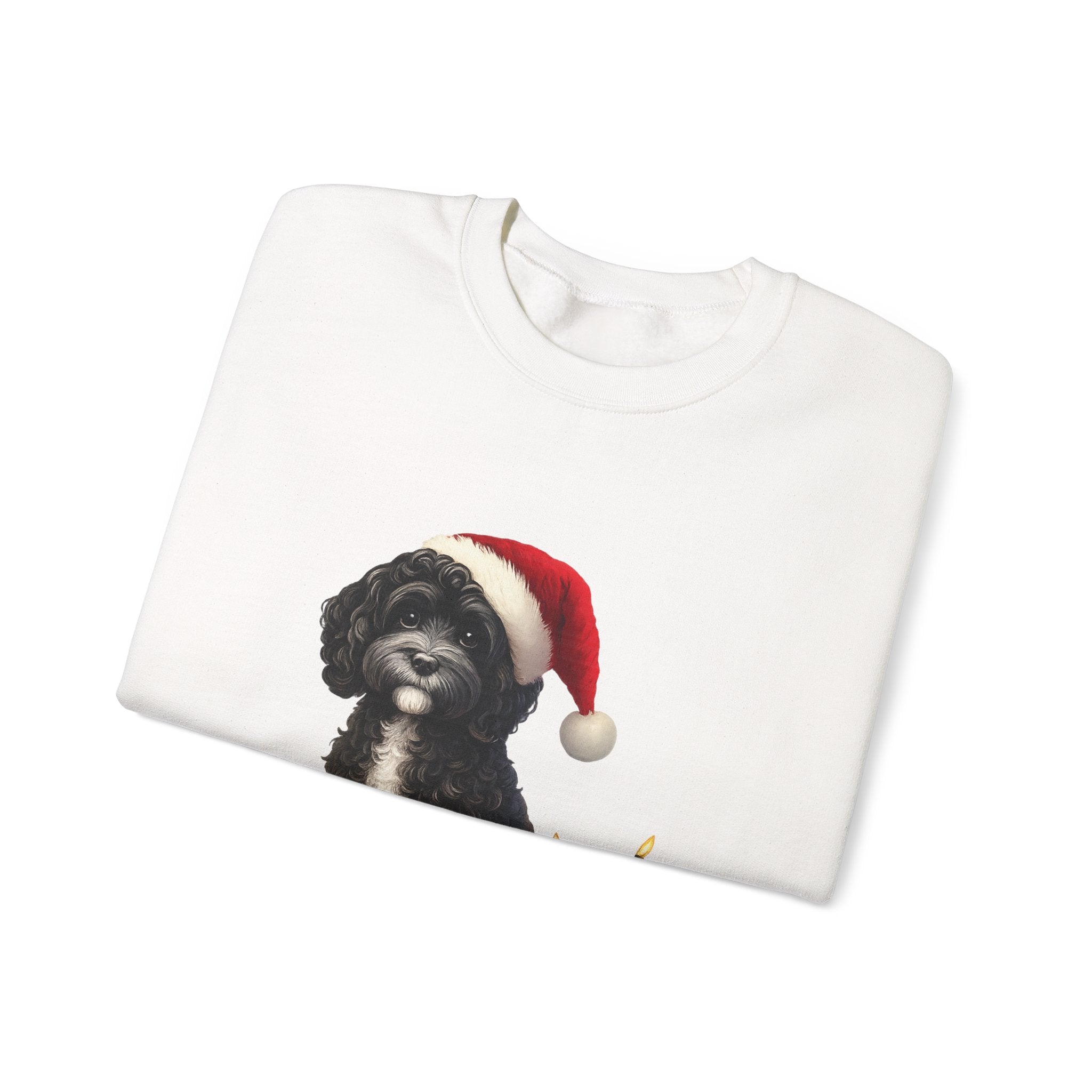 Holiday Labradoodle Sweatshirt – Cute Dog with Santa Hat & Fairy Lights