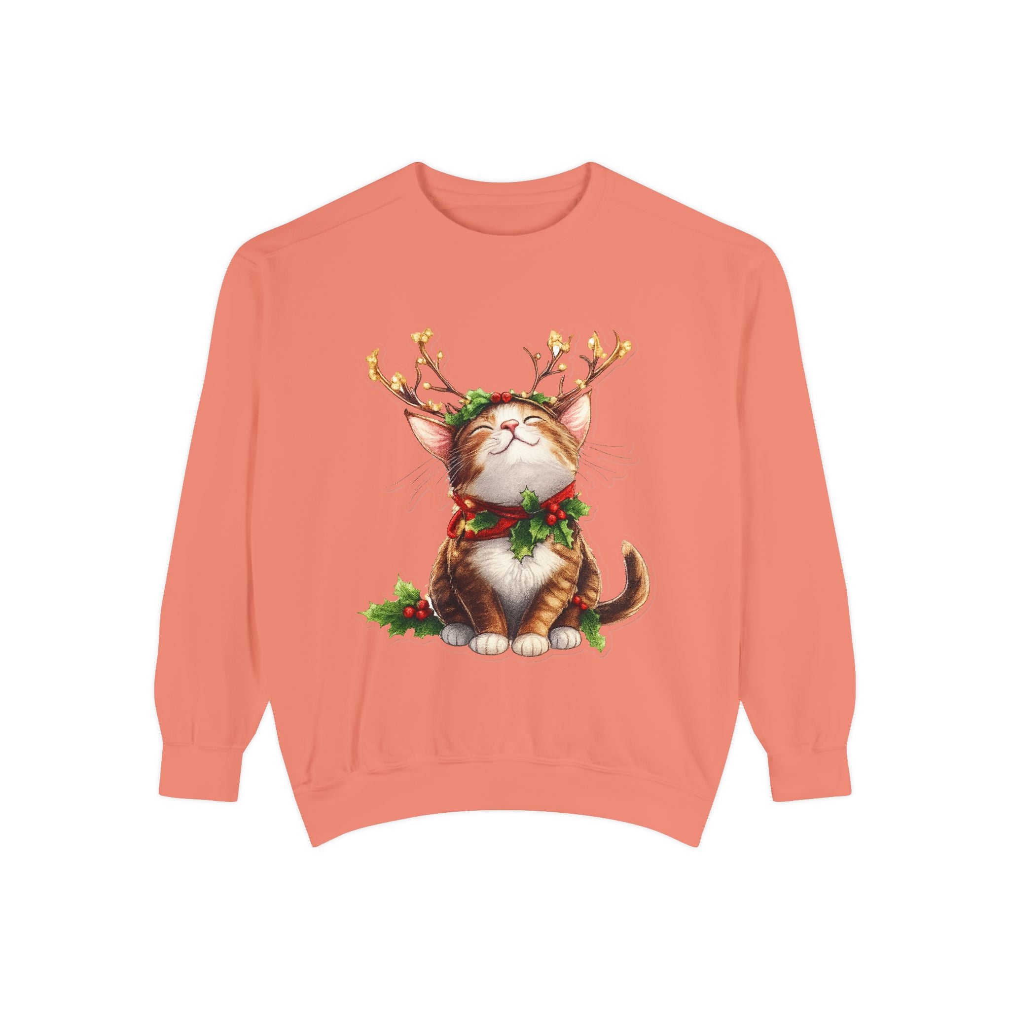 Christmas Cat Sweatshirt — Festive Antler Kitty Holiday Sweater