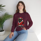 Holiday Black Cat Sweatshirt — Cute Santa Kitten in Christmas Lights