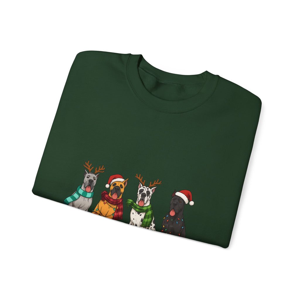 Christmas Dogs Crewneck Sweatshirt — Festive Reindeer & Santa Hat Puppies Holiday Sweatshirt