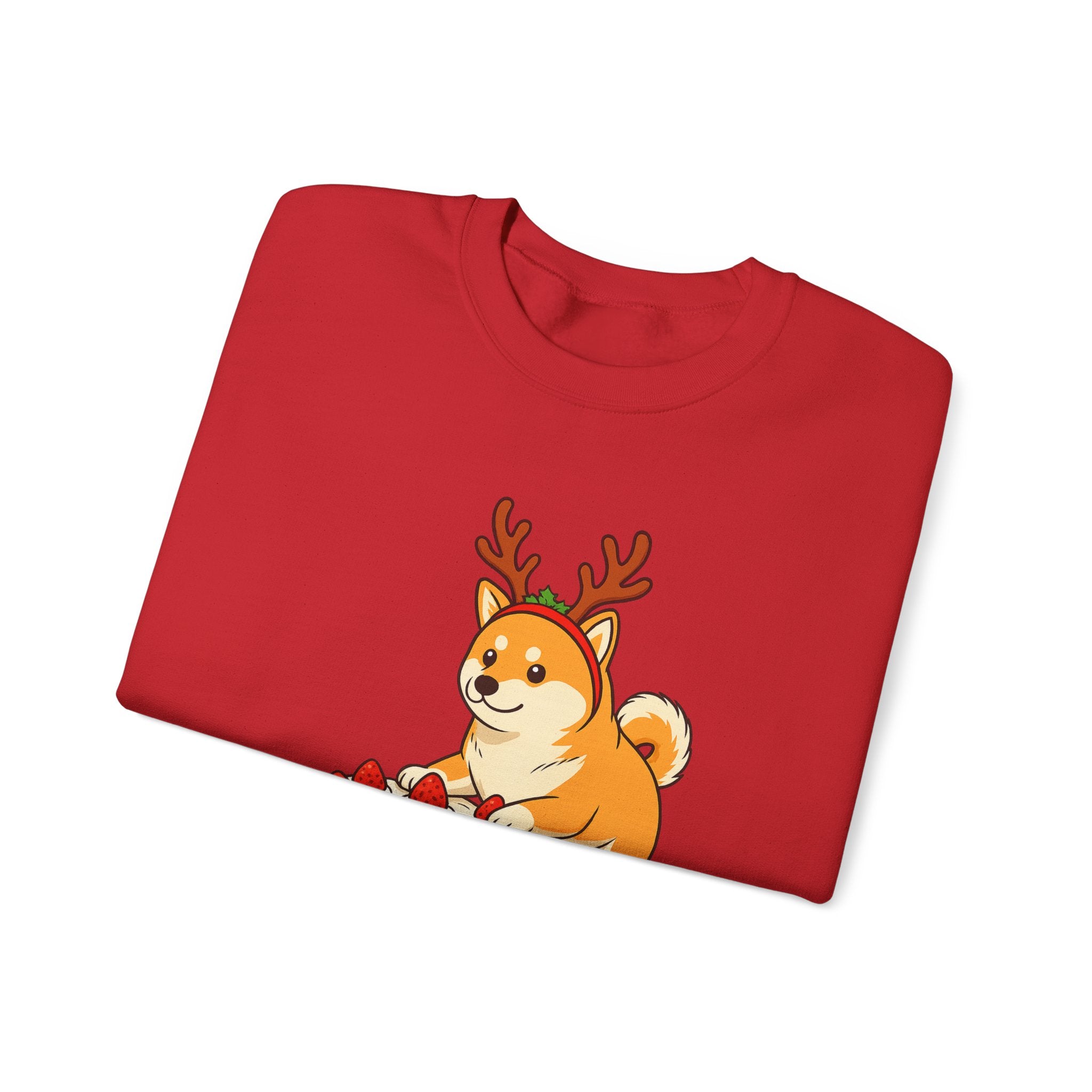 Shiba Inu Reindeer Sweatshirt – Cute Dog with Holiday Cake Crewneck