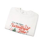 Holiday Sweatshirt — "It's the Most Wonderful Time" Christmas Tree & Fireplace Crewneck