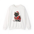 Holiday Black Cat Sweatshirt — Cute Santa Kitten in Christmas Lights
