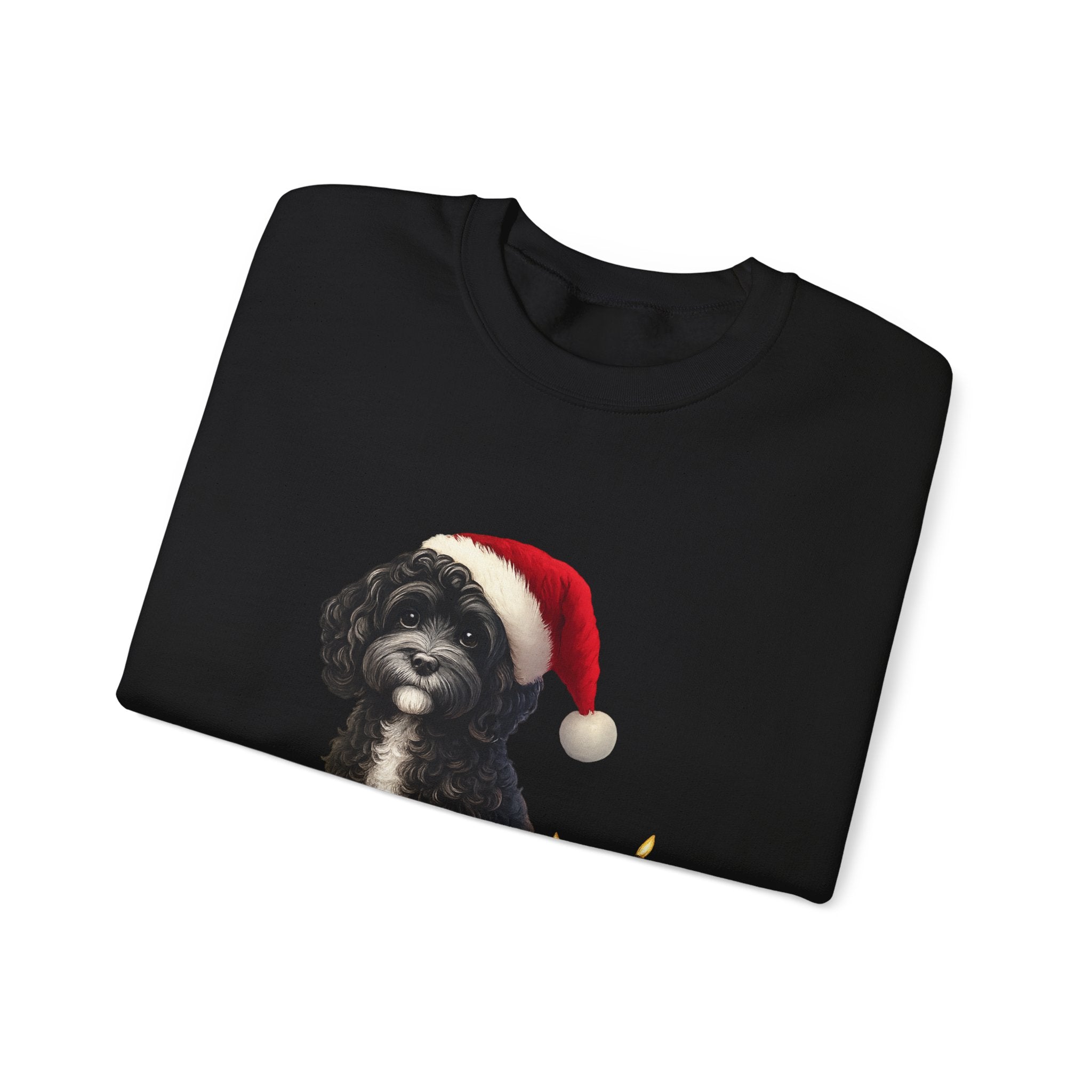 Holiday Labradoodle Sweatshirt – Cute Dog with Santa Hat & Fairy Lights