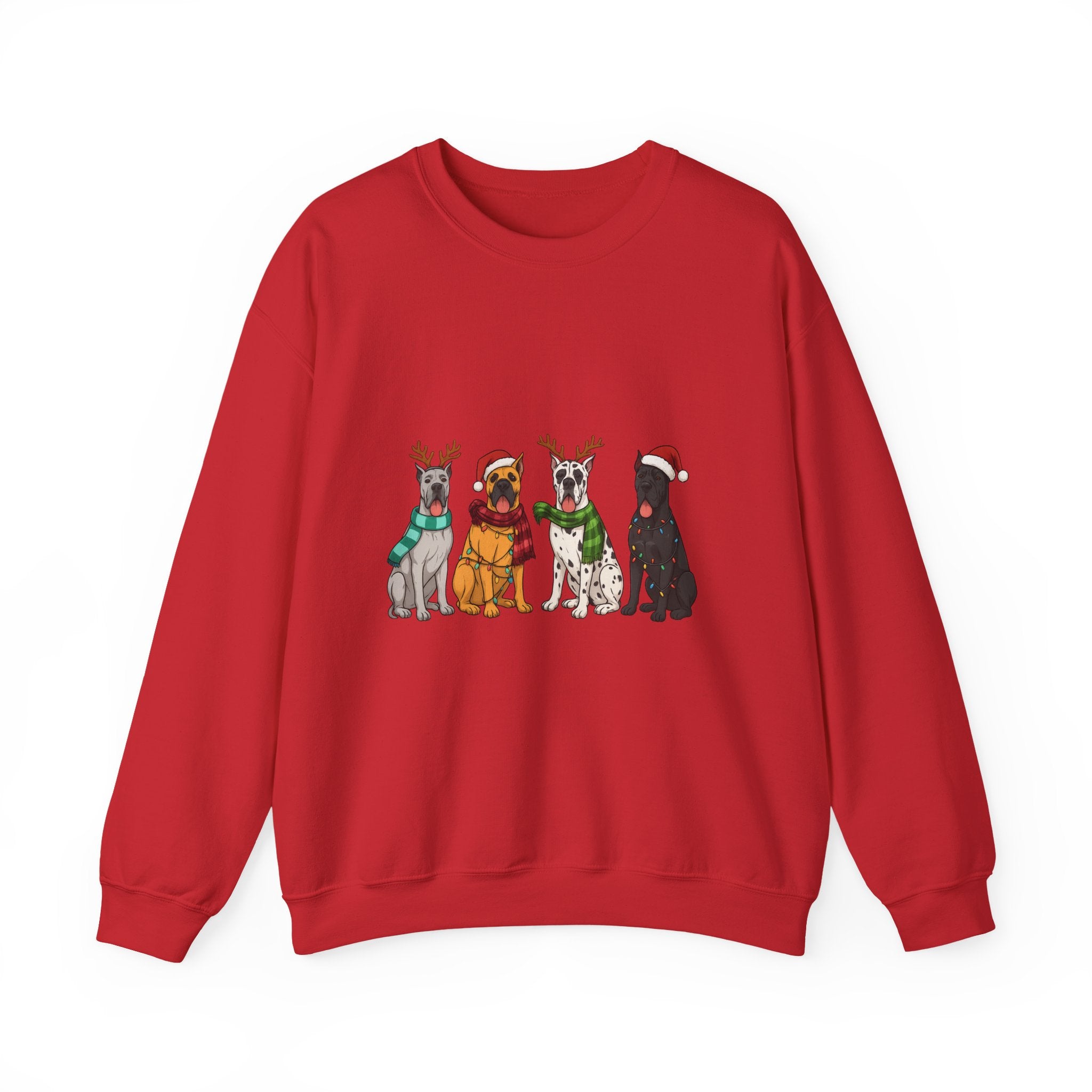 Christmas Dogs Crewneck Sweatshirt — Festive Reindeer & Santa Hat Puppies Holiday Sweatshirt