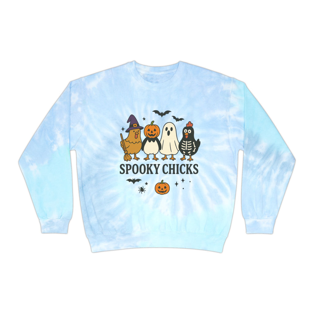Unisex Spooky Chicks Tie-Dye Sweatshirt | Halloween, Cozy, Gift, Fall Fashion, Trendy Sweatshirt