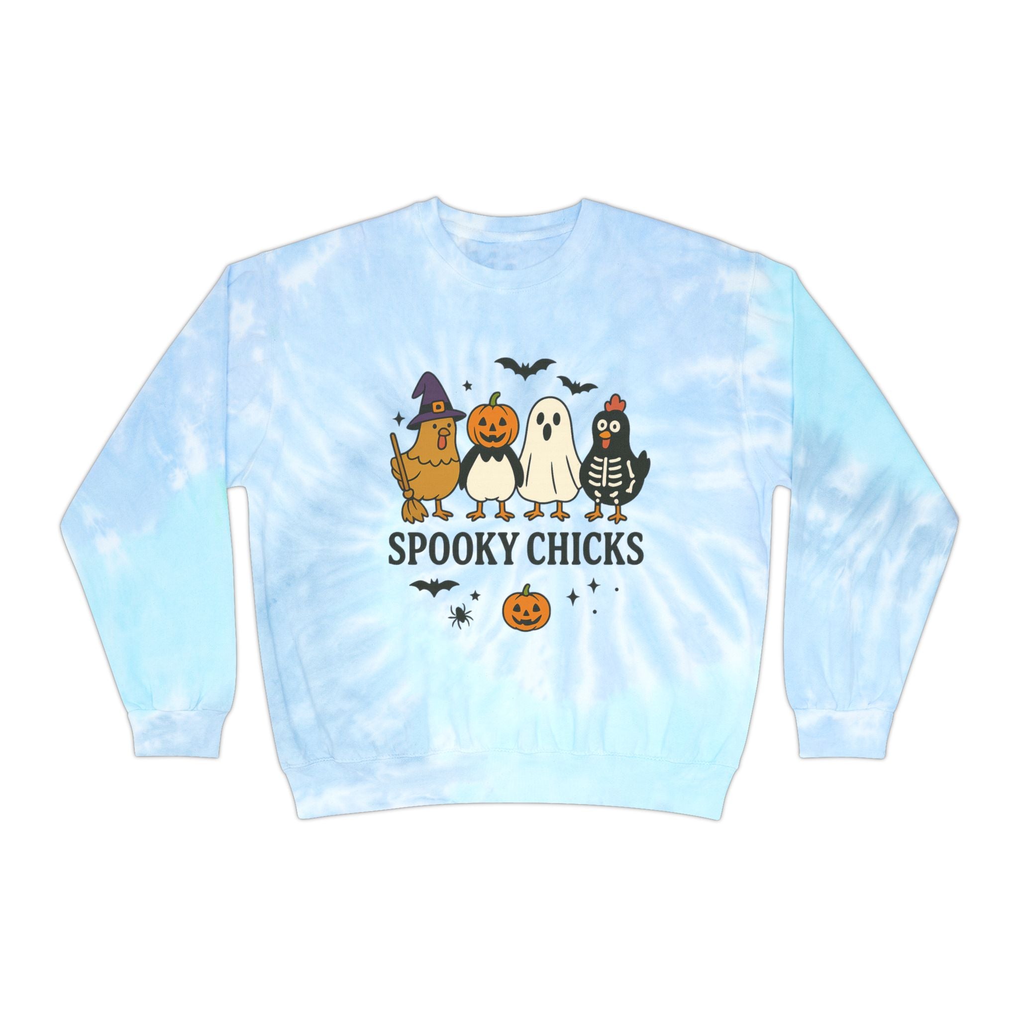 Unisex Spooky Chicks Tie-Dye Sweatshirt | Halloween, Cozy, Gift, Fall Fashion, Trendy Sweatshirt