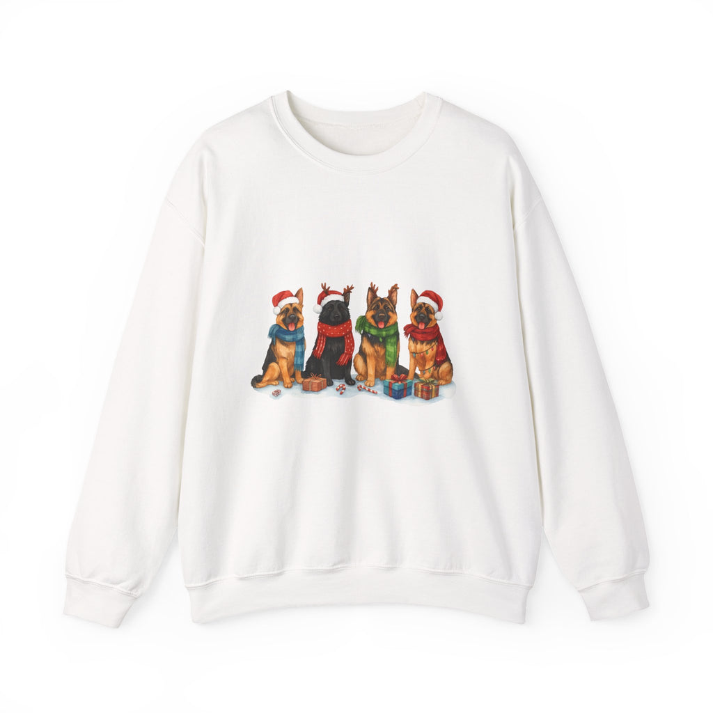 Christmas German Shepherd Sweatshirt – Holiday Dogs in Santa Hats Crewneck