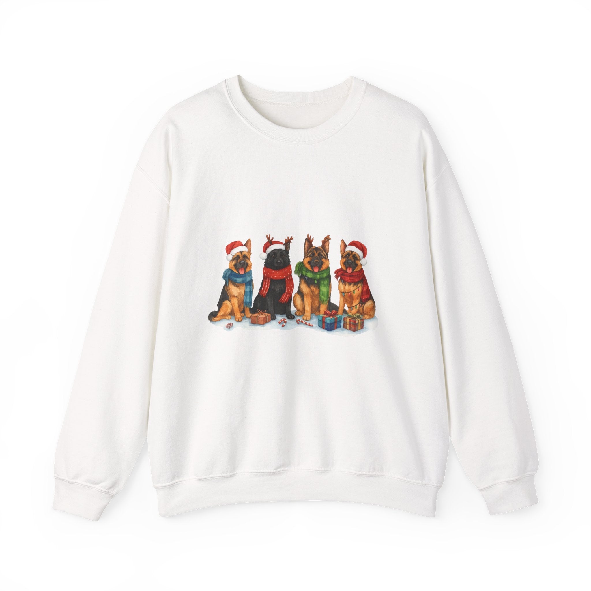 Christmas German Shepherd Sweatshirt – Holiday Dogs in Santa Hats Crewneck