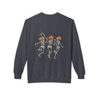Halloween Skeleton Crewneck Sweatshirt, Unisex Spooky Apparel, Fall Fashion, Pumpkin Head Sweatshirt, Cozy Costume Top