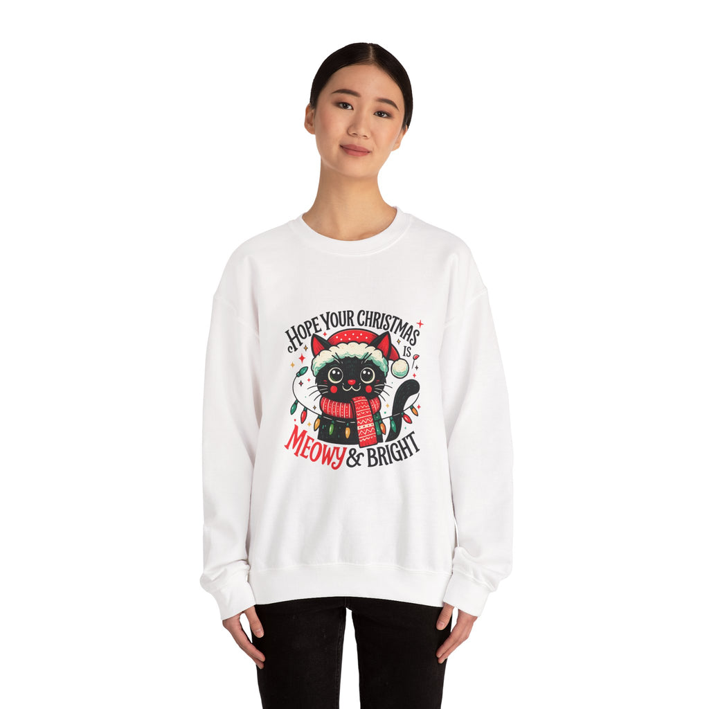 Christmas Cat Sweatshirt — "Meows & Bright" Holiday Crewneck
