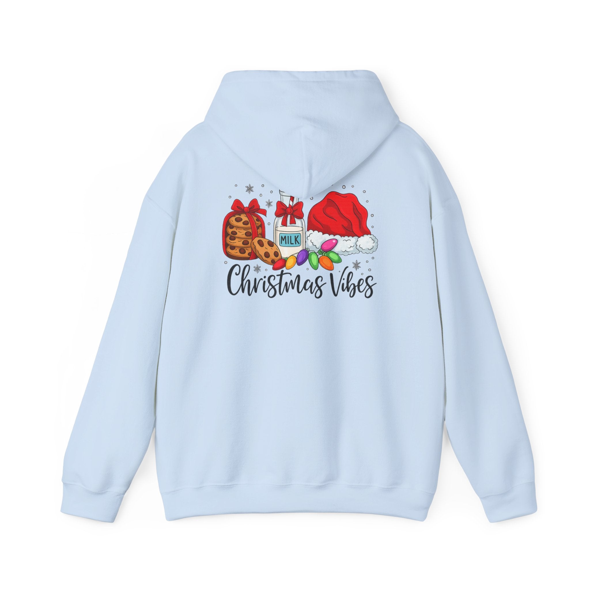 Christmas Vibes Hoodie — Santa Hat, Cookies & Milk Holiday Sweatshirt
