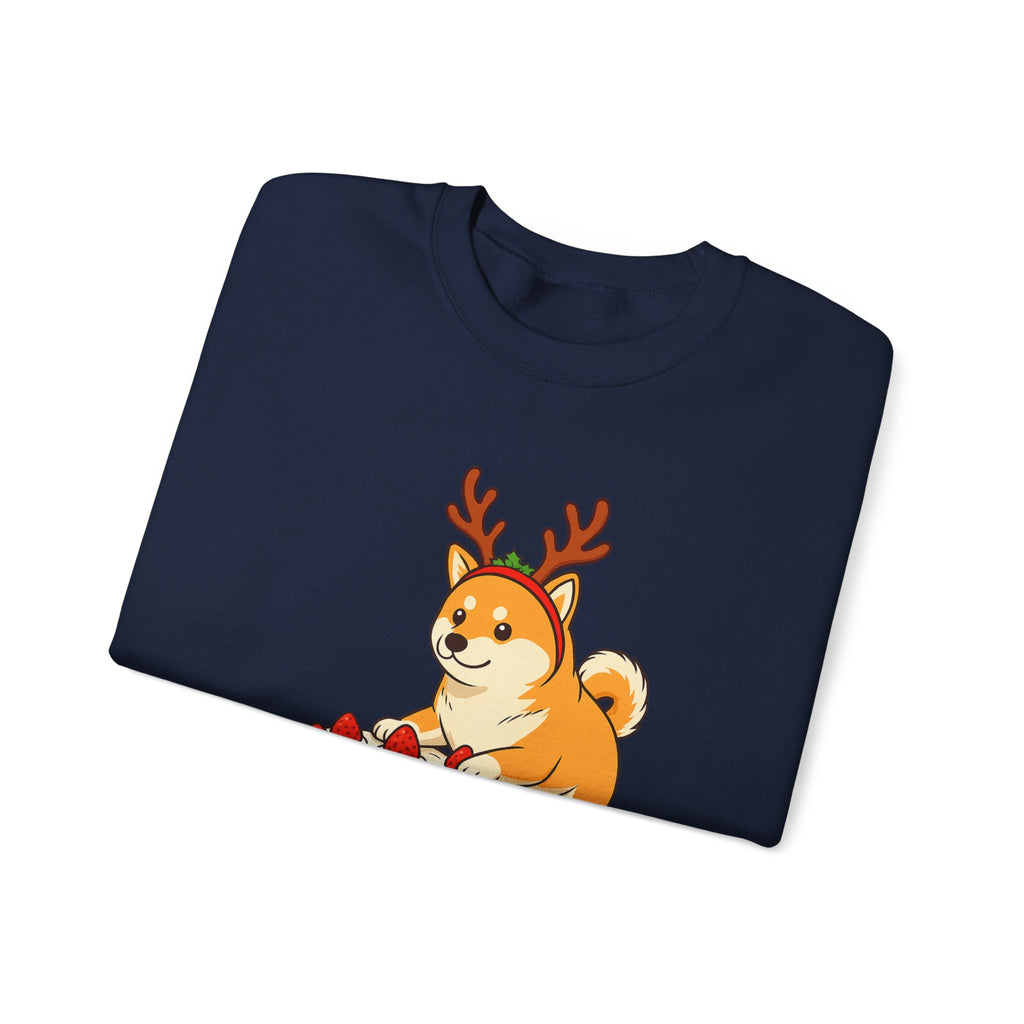 Shiba Inu Reindeer Sweatshirt – Cute Dog with Holiday Cake Crewneck