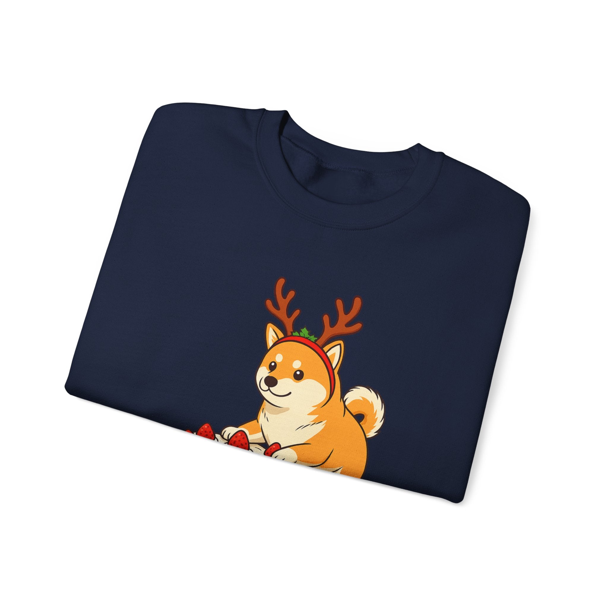 Shiba Inu Reindeer Sweatshirt – Cute Dog with Holiday Cake Crewneck