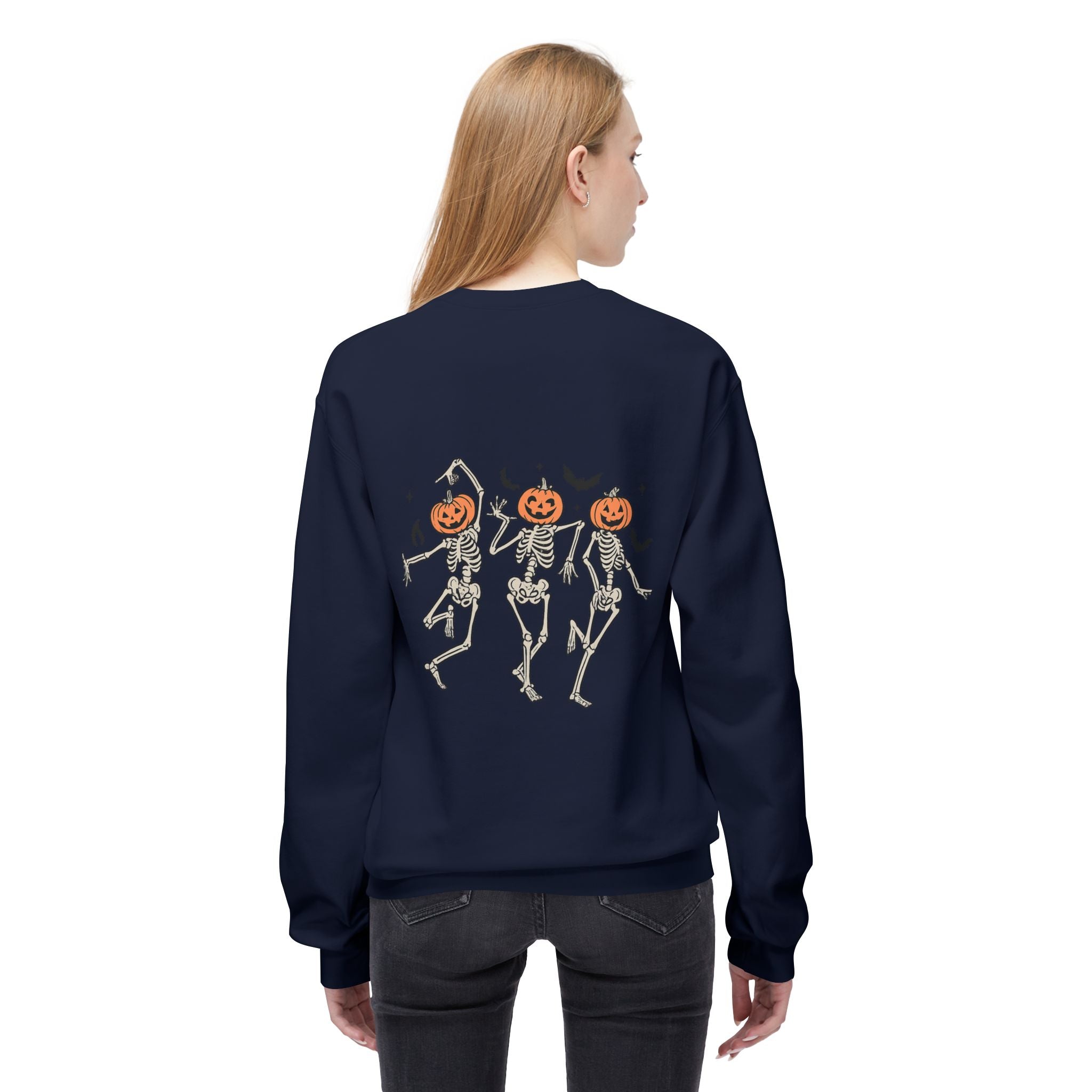Halloween Skeleton Crewneck Sweatshirt, Unisex Spooky Apparel, Fall Fashion, Pumpkin Head Sweatshirt, Cozy Costume Top