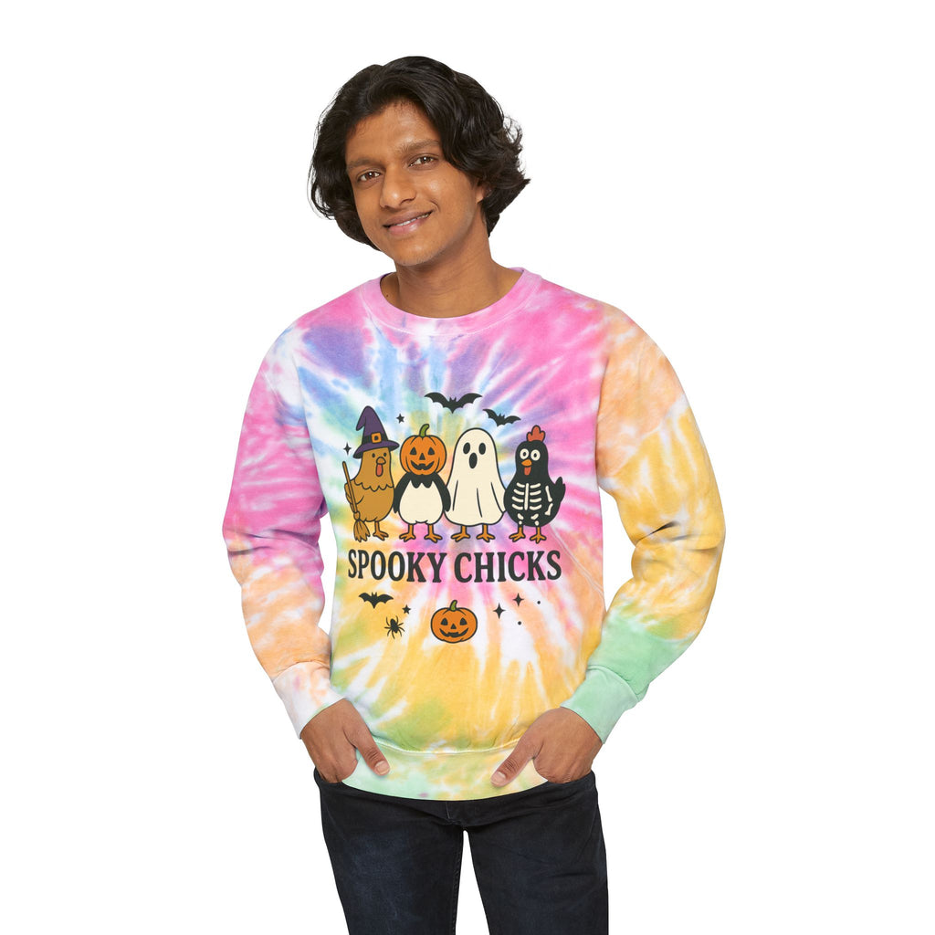 Unisex Spooky Chicks Tie-Dye Sweatshirt | Halloween, Cozy, Gift, Fall Fashion, Trendy Sweatshirt
