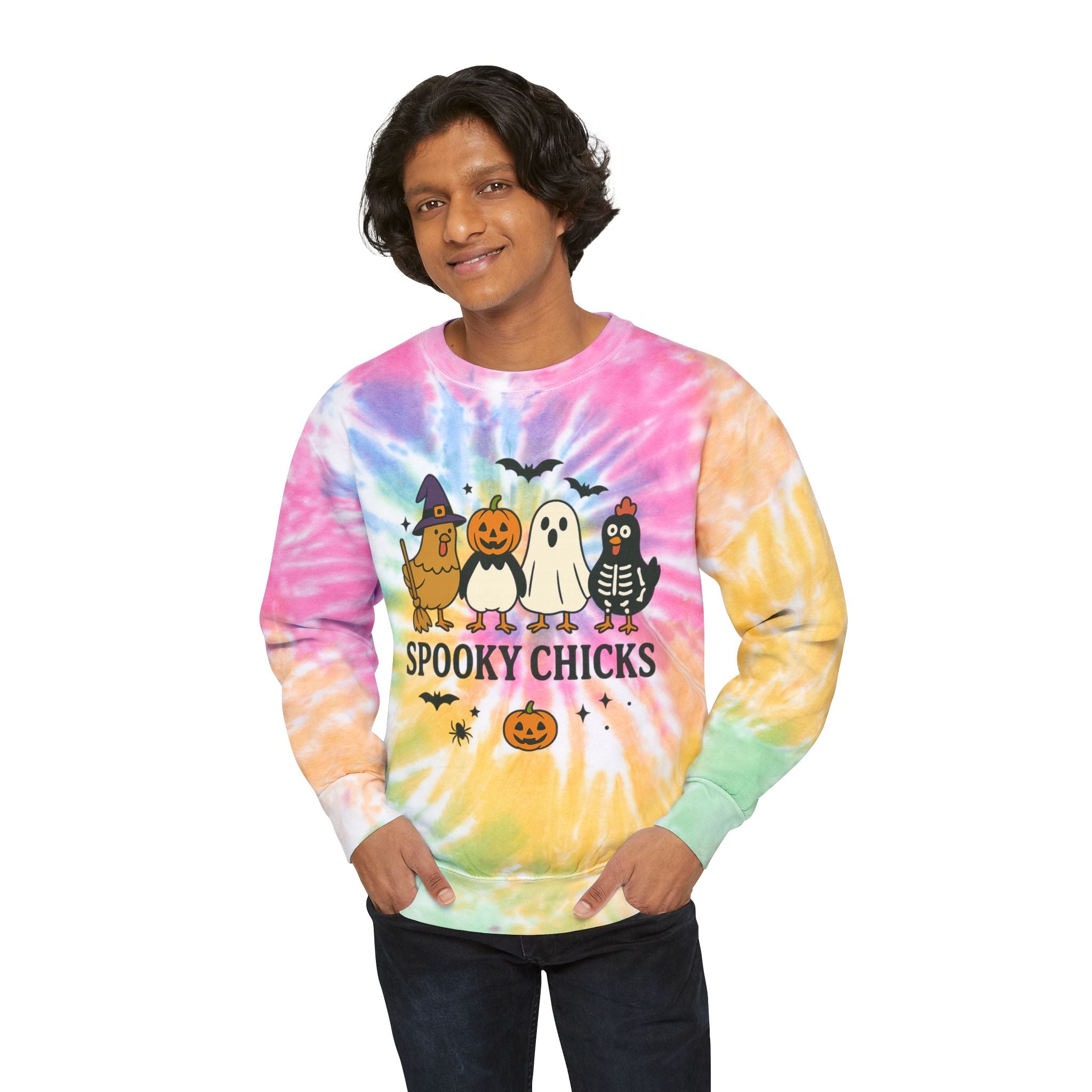 Unisex Spooky Chicks Tie-Dye Sweatshirt | Halloween, Cozy, Gift, Fall Fashion, Trendy Sweatshirt