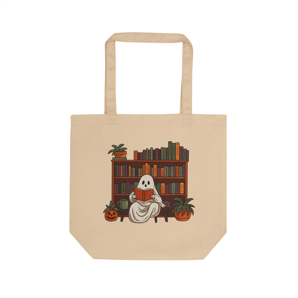 Spooky Ghost Eco Tote Bag - Halloween Treats, Book Lover Gift, Reusable Grocery Bag, Fall Haul, Cute Trick or Treat Bag