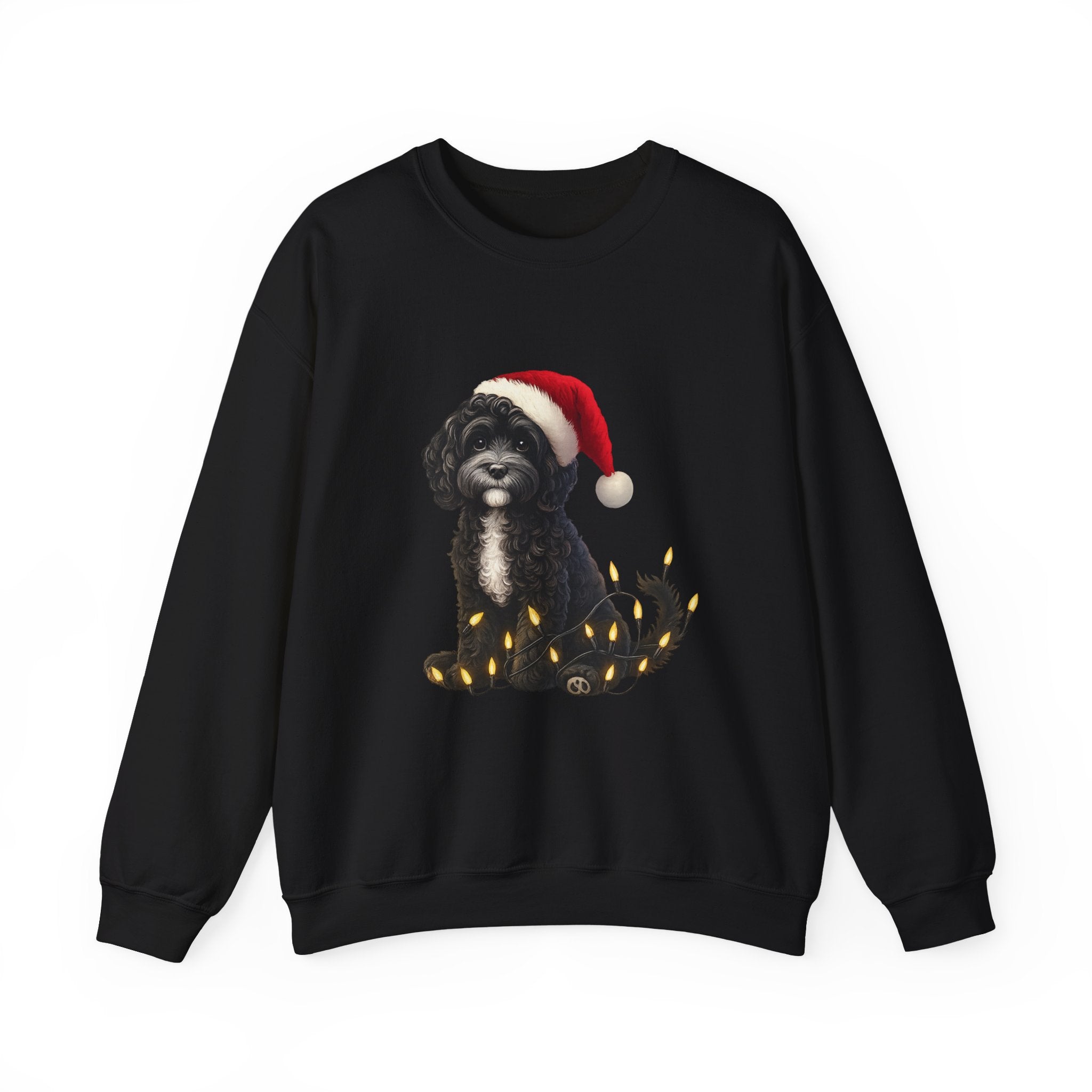 Holiday Labradoodle Sweatshirt – Cute Dog with Santa Hat & Fairy Lights