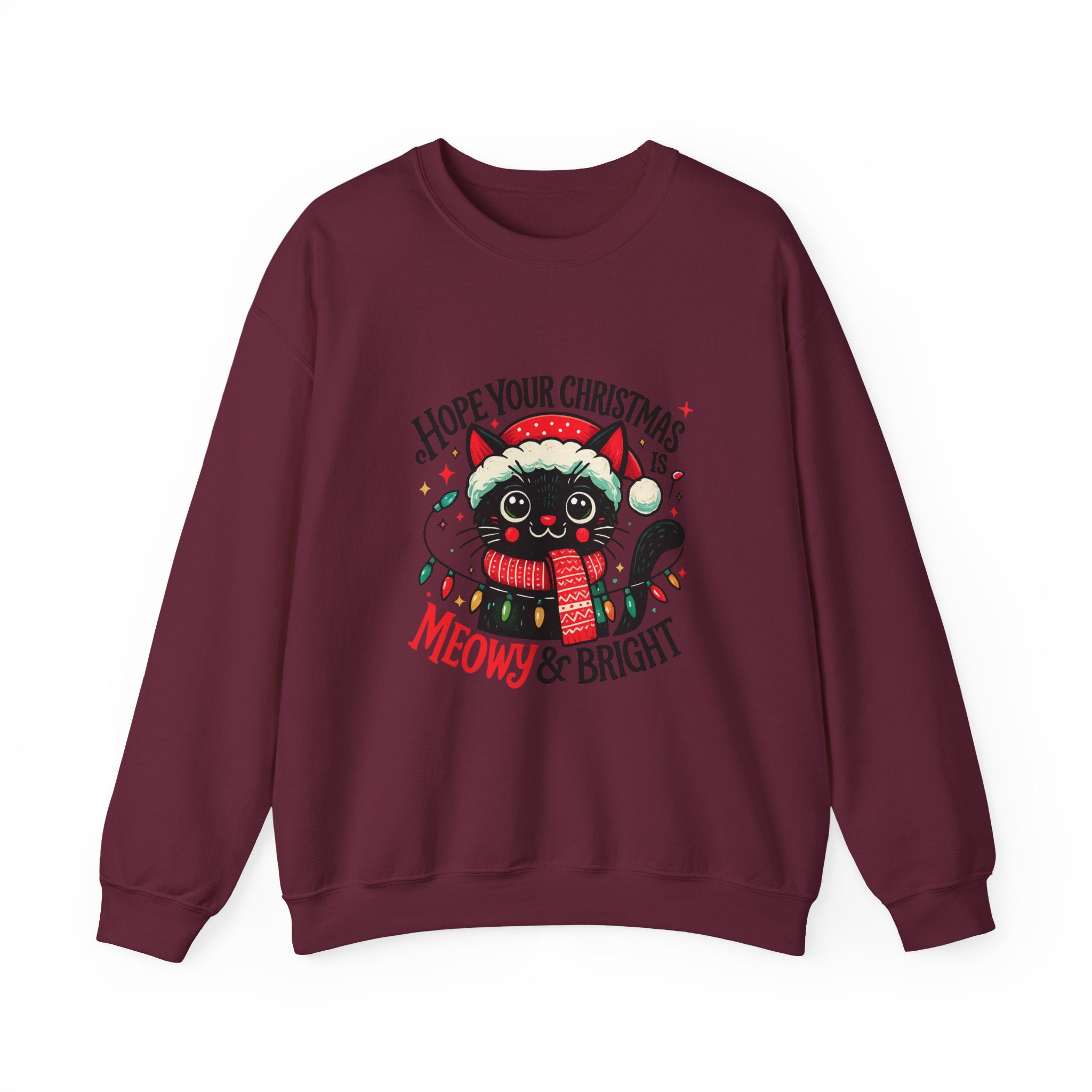 Christmas Cat Sweatshirt — "Meows & Bright" Holiday Crewneck