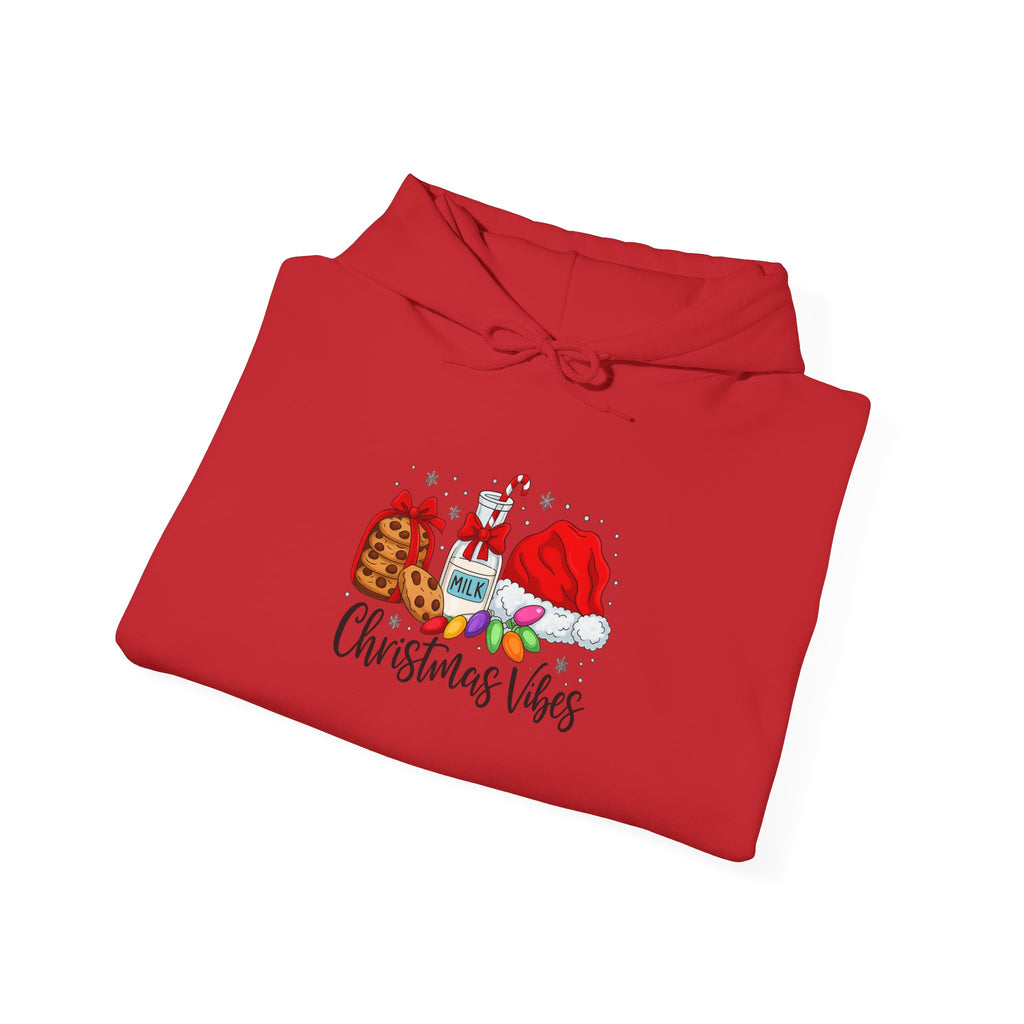 Christmas Vibes Hoodie — Santa Hat, Cookies & Milk Holiday Sweatshirt