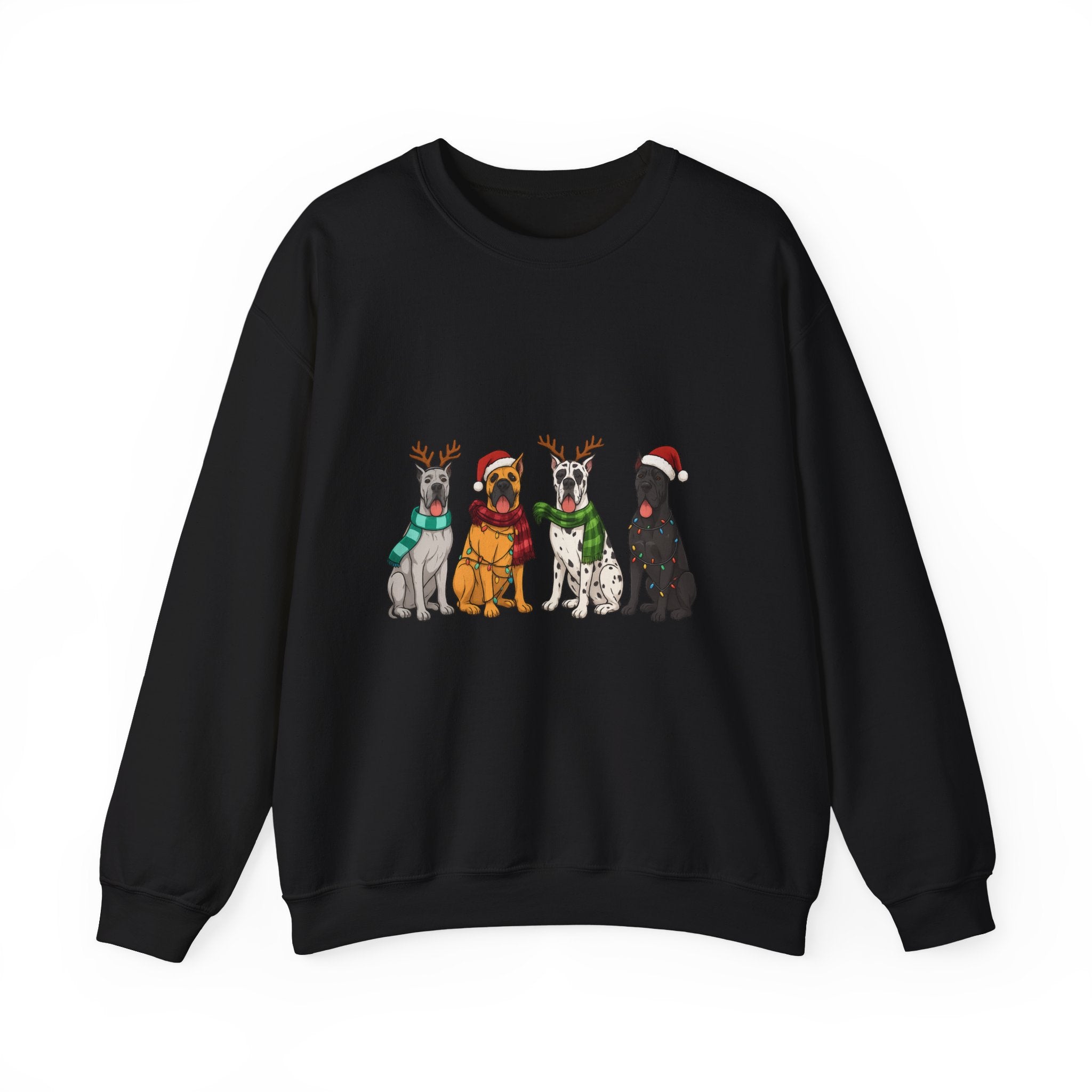Christmas Dogs Crewneck Sweatshirt — Festive Reindeer & Santa Hat Puppies Holiday Sweatshirt